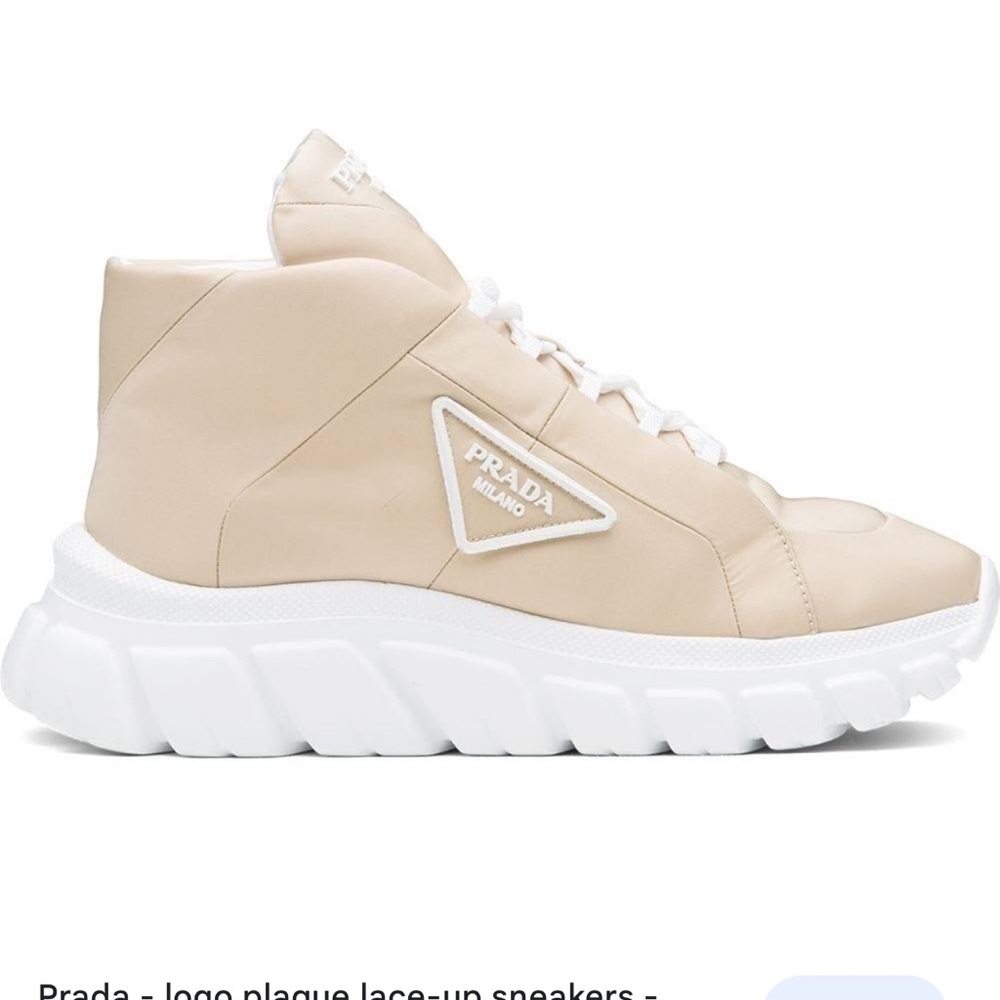 Prada logo plaque lace-up sneakers, beige/nude , size 9